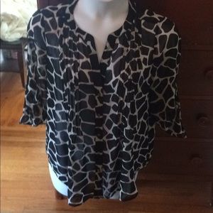 Chaus 3/4 sleeve black and white blouse, L